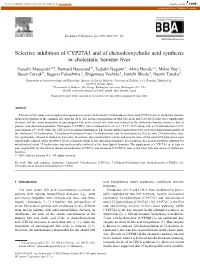 Selective Inhibition of CYP27A1 and of Chenodeoxycholic Acid Synthesis in Cholestatic Hamster Liver