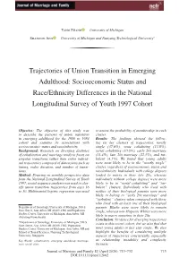 Trajectories of Union Transition in Emerging Adulthood: Socioeconomic Status and Race/Ethnicity Differences in the National Longitudinal Survey of Youth 1997 Cohort