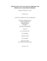 The Dynamics of Fat Acceptance: Rhetoric and Resistance to the Obesity Epidemic