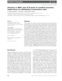 Variation in MHC Class II B Genes in Marbled Murrelets: Implications for Delineating Conservation Units C