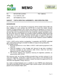 Fortis Operating Agreements – New Operating Fees