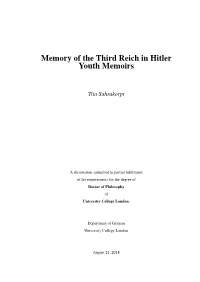 Memory of the Third Reich in Hitler Youth Memoirs