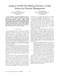 Analysis of P2P File Sharing Network's Credit System For