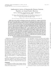 Antibacterial Action of Structurally Diverse Cationic Peptides on Gram-Positive Bacteria CAROL L