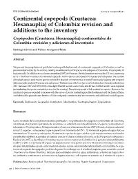 Continental Copepods (Crustacea: Hexanauplia) of Colombia: Revision and Additions to the Inventory