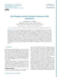 Erich Regener and the Ionisation Maximum of the Atmosphere