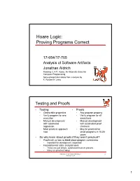 Hoare Logic: Proving Programs Correct