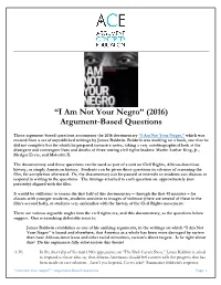“I Am Not Your Negro” (2016) Argument-Based Questions