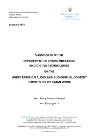 Submission to the Department of Communications and Digital Technologies on the White Paper on Audio and Audiovisual Content Services Policy Framework