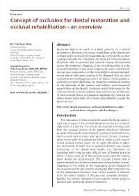 Concept of Occlusion for Dental Restoration and Occlusal Rehabilitation - an Overview