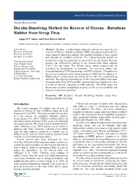 Decalin Dissolving Method for Recover of Styrene –Butadiene Rubber from Scrap Tires