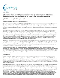 Psivida and Pfizer Amend Agreement to Focus Solely on Development Of