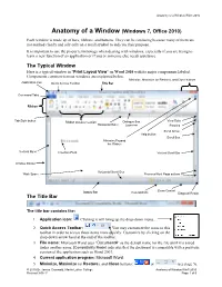 Anatomy of a Window (Windows 7, Office 2010)