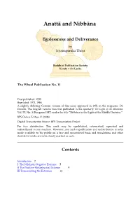 Anattā and Nibbāna: Egolessness and Deliverance