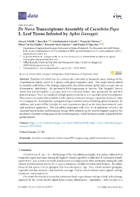 De Novo Transcriptome Assembly of Cucurbita Pepo L. Leaf Tissue Infested by Aphis Gossypii