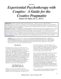 Experiential Psychotherapy with Couples: a Guide for the Creative Pragmatist Robert M