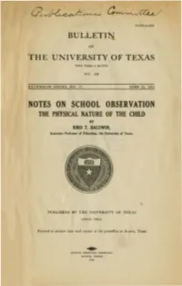 Notes on School Observation the Physical Nature of the Child by Bird T