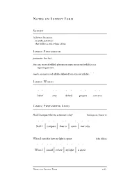 Notes on Sonnet Form ˘ ´ ˘ ´ ˘ ´ ˘ ´ ˘ ´ ˘ ´ ˘ ´ ˘ ´ ˘