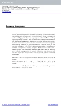 Remaking Management: Between Global and Local Edited by Chris Smith, Brendan Mcsweeney and Robert Fitzgerald Frontmatter More Information