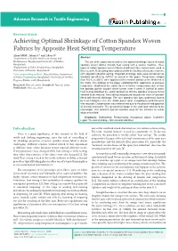Achieving Optimal Shrinkage of Cotton Spandex Woven Fabrics by Apposite Heat Setting Temperature