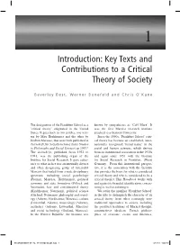 Key Texts and Contributions to a Critical Theory of Society