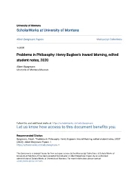 Problems in Philosophy: Henry Bugbee's Inward Morning, Edited Student Notes, 2020