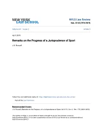 Remarks on the Progress of a Jurisprudence of Sport