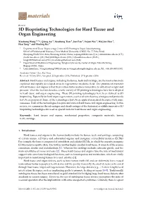 3D Bioprinting Technologies for Hard Tissue and Organ Engineering