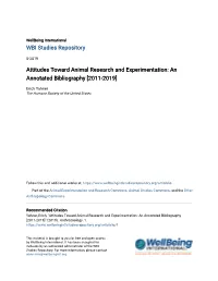 Attitudes Toward Animal Research and Experimentation: an Annotated Bibliography [2011-2019]