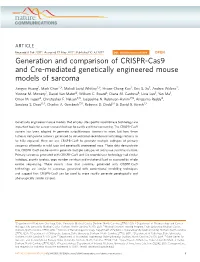 Generation and Comparison of CRISPR-Cas9 and Cre-Mediated Genetically Engineered Mouse Models of Sarcoma