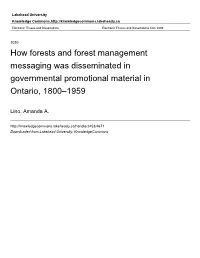 How Forests and Forest Management Messaging Was Disseminated in Governmental Promotional Material in Ontario, 1800–1959