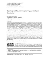 Legal Responsibility on Errors of the Artificial Intelligence- Based Robots