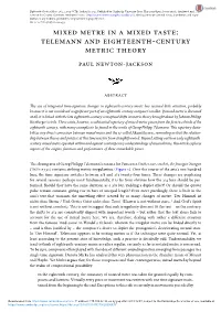Mixed Metre in a Mixed Taste: Telemann and Eighteenth-Century Metric Theory Paul Newton-Jackson