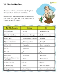Tall Tales Matching Sheet