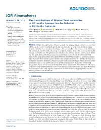The Contributions of Winter Cloud Anomalies in 2011 to the Summer Sea-Ice Rebound in 2012 in the Antarctic