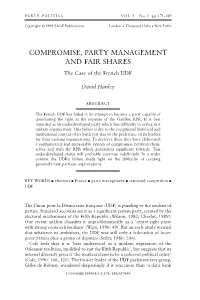 COMPROMISE, PARTY MANAGEMENT and FAIR SHARES the Case of the French UDF