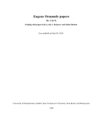 Eugene Ormandy Papers Ms