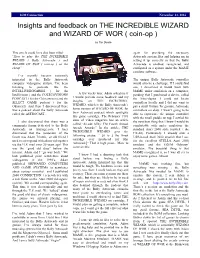 Insights and Feedback on the INCREDIBLE WIZARD and WIZARD of WOR ( Coin-Op )