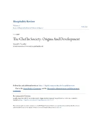 The Chef in Society: Origins and Development