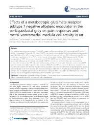 Effects of a Metabotropic Glutamate Receptor Subtype 7 Negative Allosteric Modulator in the Periaqueductal Grey on Pain Response