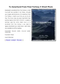 To Zanarkand from Final Fantasy X Sheet Music