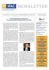 Control Engineering Practice: Introducing Biao Huang, Editor-In-Chief No.1 February 2018