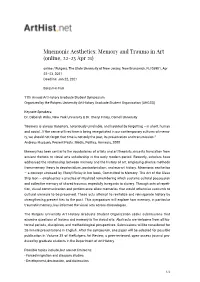 Mnemonic Aesthetics: Memory and Trauma in Art (Online, 22-23 Apr 21)