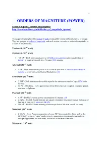 Orders of Magnitude (Power)