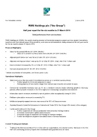 RWS Holdings Plc ("The Group")