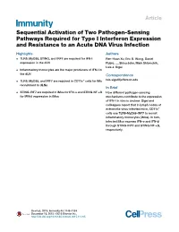 Sequential Activation of Two Pathogen-Sensing Pathways Required for Type I Interferon Expression and Resistance to an Acute DNA Virus Infection