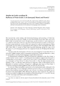 Studies in Uralic Vocalism II: Reflexes of Proto-Uralic *A in Samoyed, Mansi and Permic