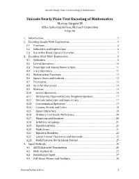 Unicode Nearly Plain-Text Encoding of Mathematics Murray Sargent III Office Authoring Services, Microsoft Corporation 4-Apr-06