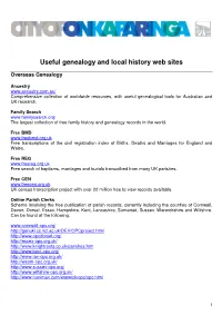 Useful Genealogy and Local History Web Sites