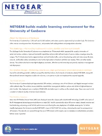 NETGEAR Builds Mobile Learning Environment for the University of Canberra